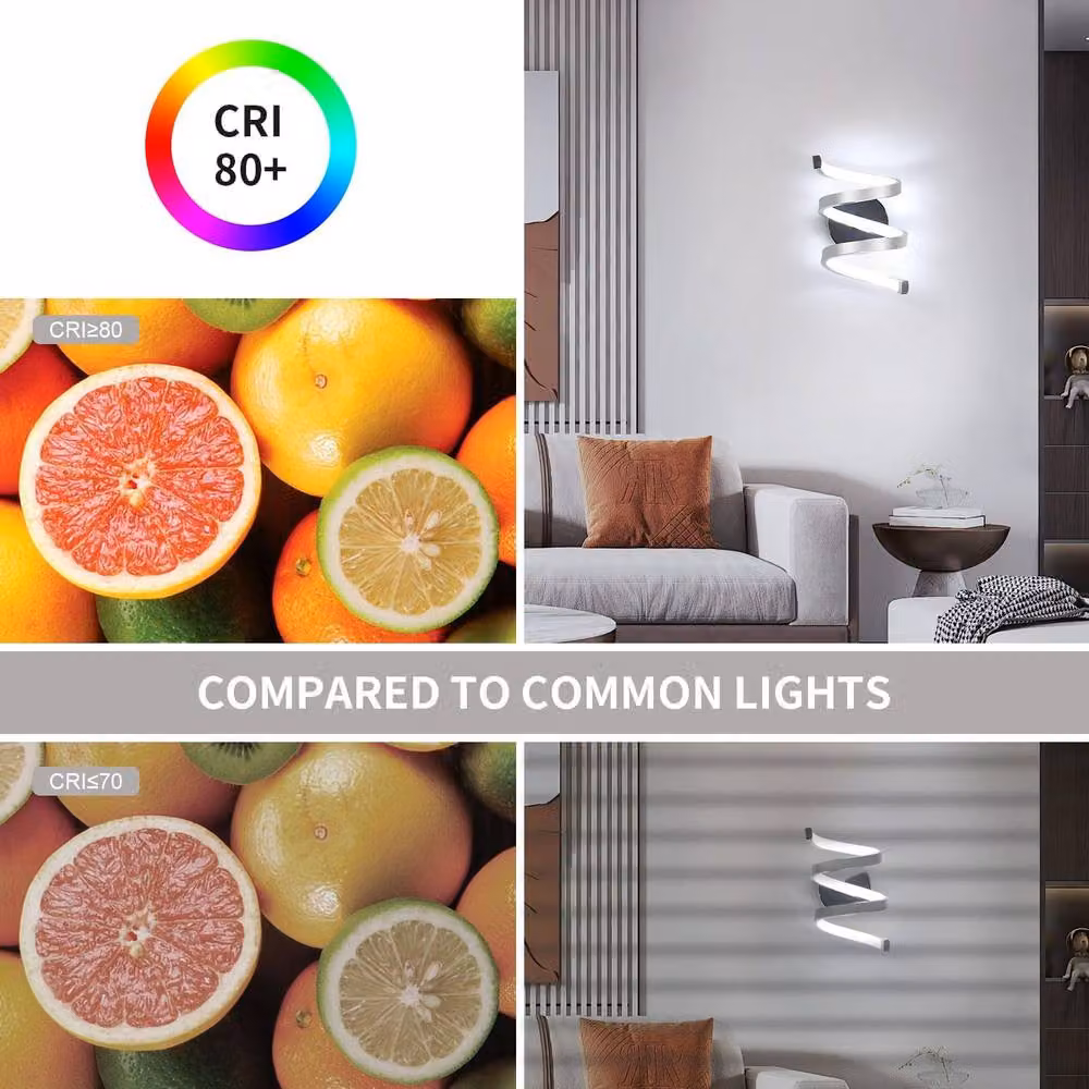 Goeco Modern Silver LED Spiral Wall Light, 20W Cool White 6500K, Metal Up and Down Arc Lamp – 3