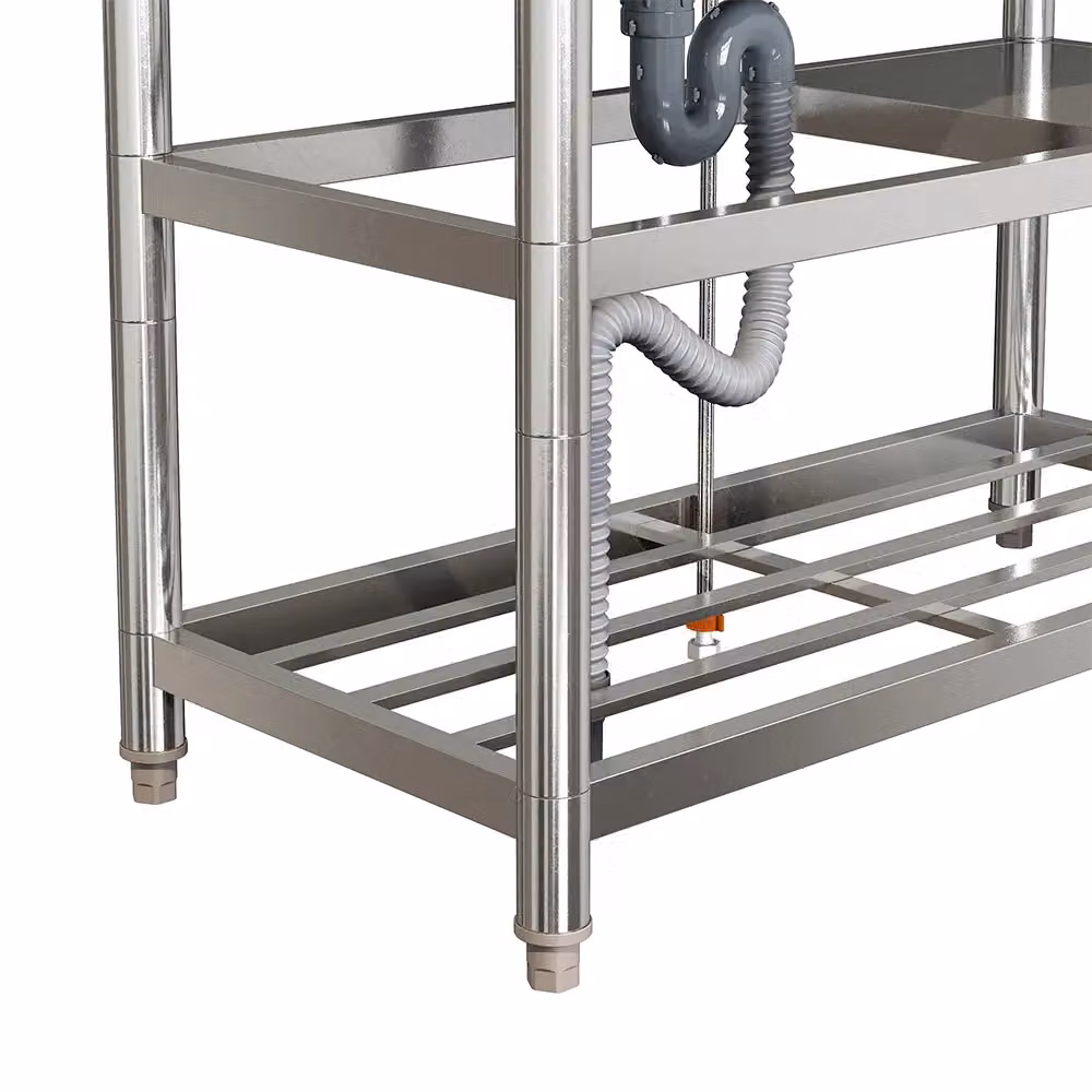 H&O Direct Stainless Steel Single Basin Sink with Shelves in Silver – 2