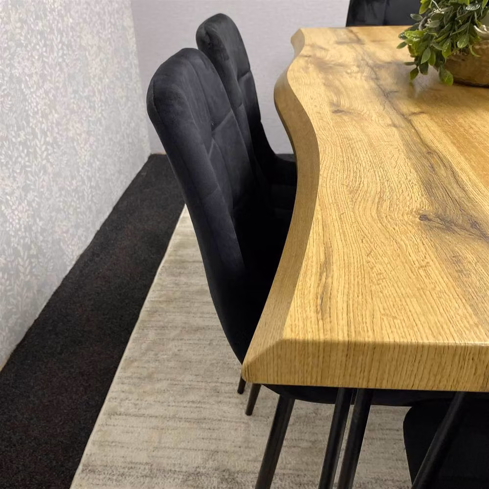 KOSY KOALA Rustic Brown Wooden Rectangular Dining Table and 6 Black Chairs Set – 6
