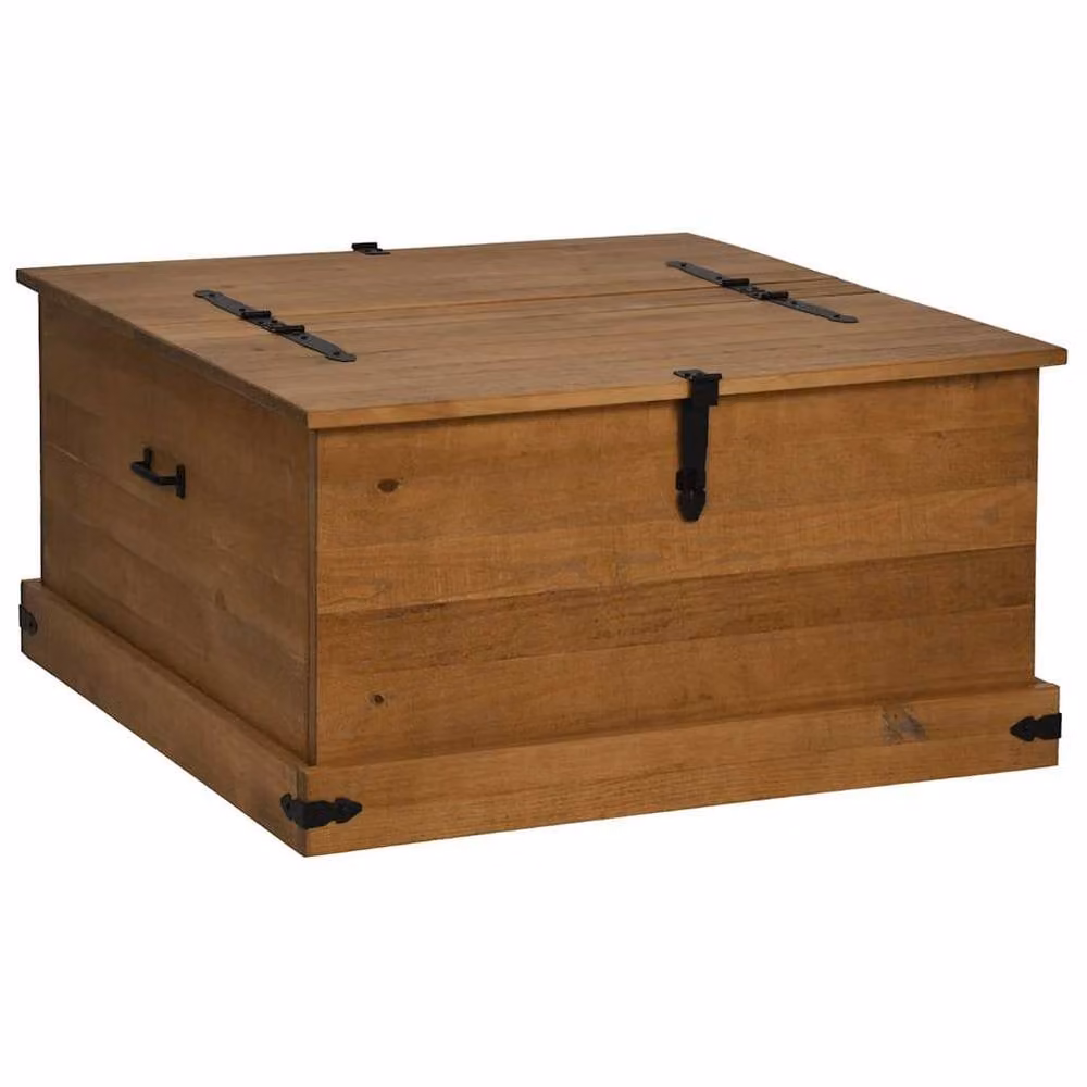 Berkfield Home HALDEN Storage Chest in Brown Solid Pine Wood W/D/H: 91 x 91 x 47 cm – 2