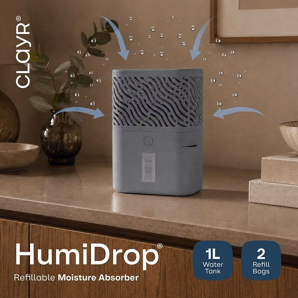 LIVIVO HumiDrop Refillable Dehumidifier, Grey, 1000ml with Drainage Spout – 2