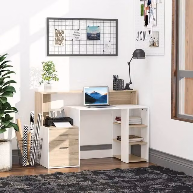 EONLION Modern White Workstation Desk with Storage Shelves and MDF Construction, Width: 100 cm – 1
