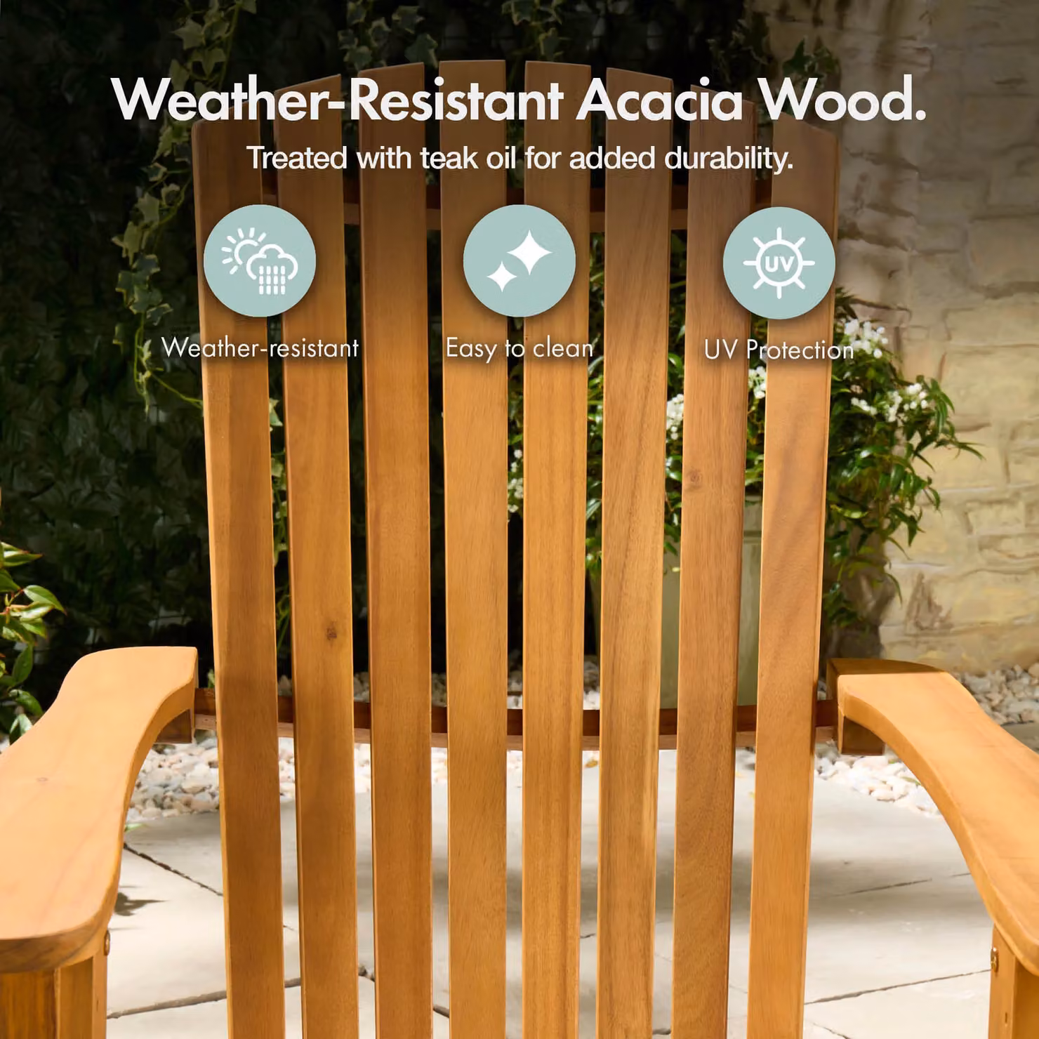 VonHaus Hudson Acacia Wood Folding Adirondack Garden Chair in Natural Brown – 3