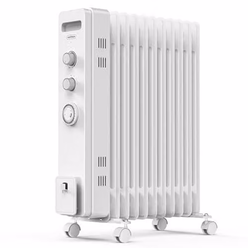 VonHaus 2500W Oil Filled Radiator, 11 Fin Portable Electric Freestanding Heater in White with 24 Hour Timer and Overheat Protection – 1