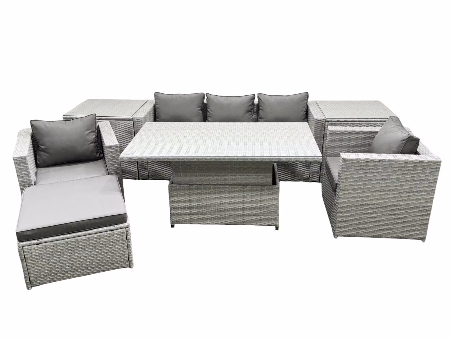Fimous Rattan Garden Furniture Set with Adjustable Lifting Table and 2 Armchairs in Light Grey – 2