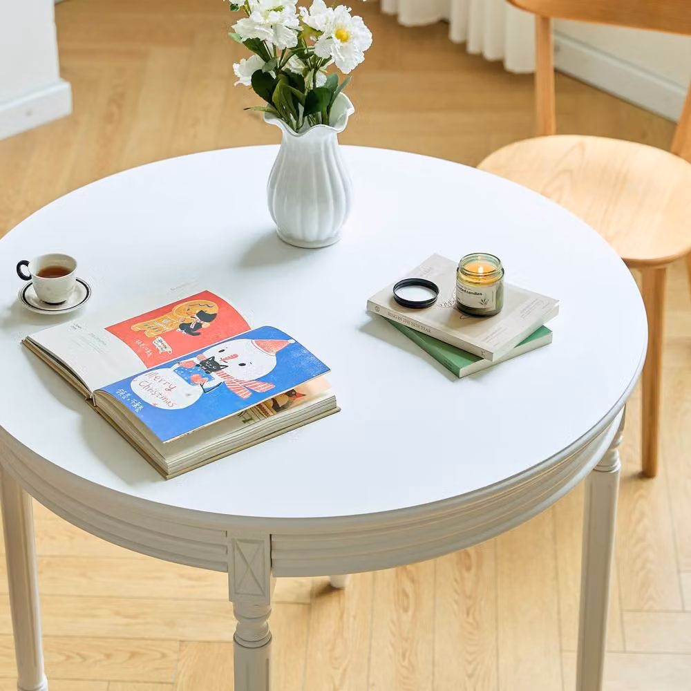 Nordlys Round White Lacquered Pine Wood Dining Table for 4 People – 2