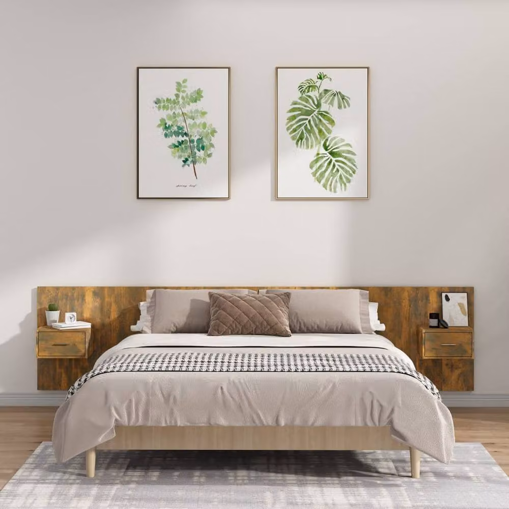 Berkfield Home Classic Bed Headboard with Integrated Cabinets in Smoked Oak Brown, W/D/H: 80.0 x 48.5 x 32.5 cm – 2