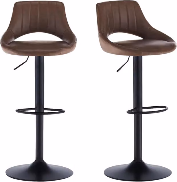 Furnold Set of 2 Brown PU Leather Swivel Barstools with Height Adjustable Curved Hollowback Design