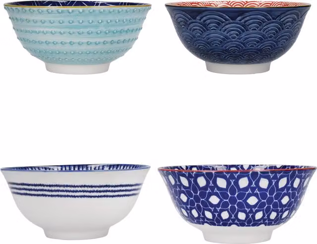 KitchenCraft 4-Piece Ceramic Floral Cereal and Dessert Bowl Set in Blue – 2