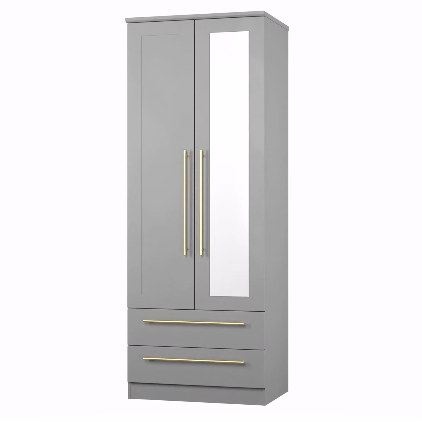 Ready Assembled 2 U Helmsley Tall 2 Door Mirrored Wardrobe with 2 Drawers in Dark Grey – 2