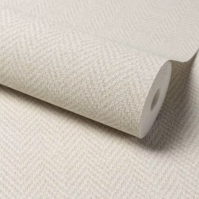 Grandeco Antiga Herringbone Chevron Weave Textured Wallpaper in Beige