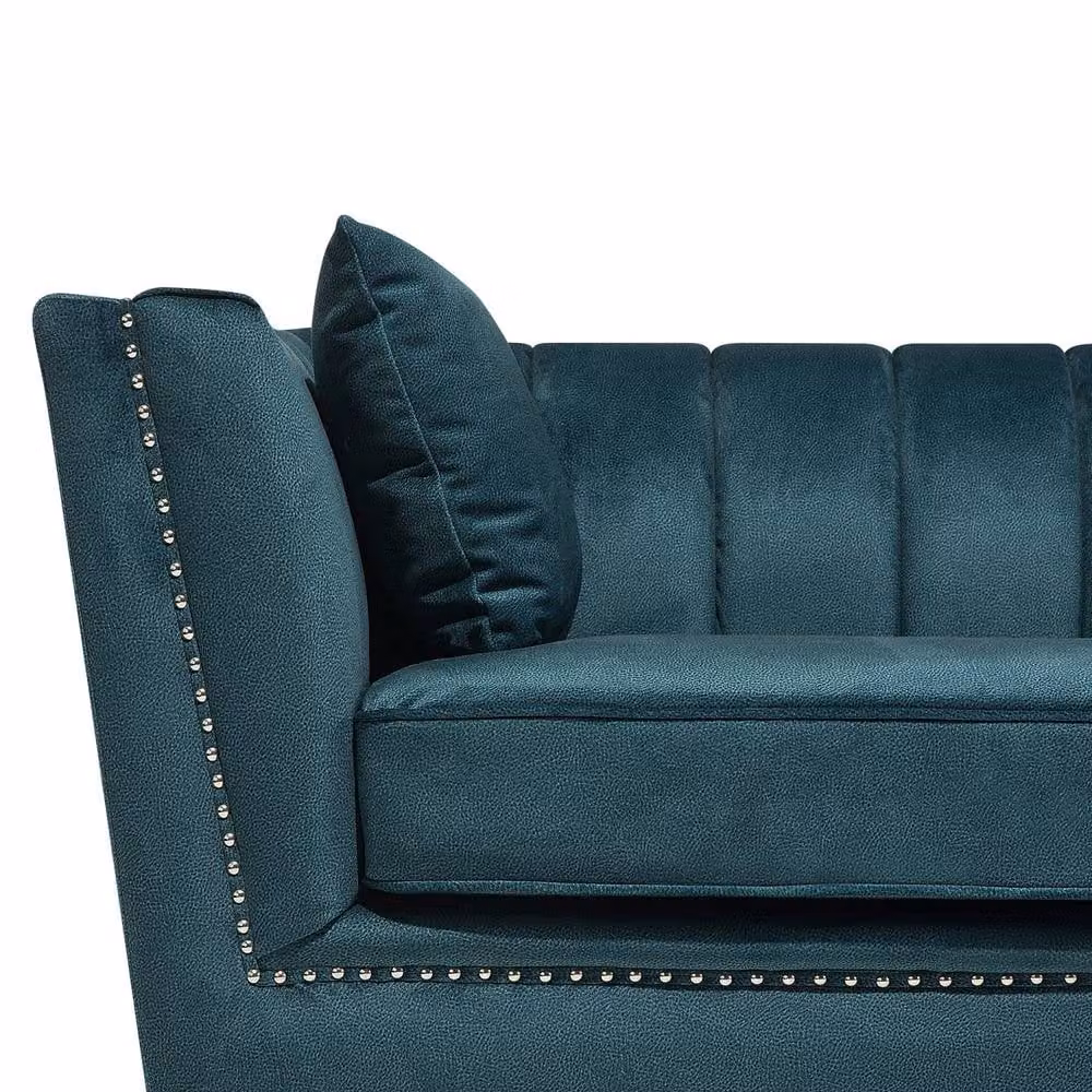 Wyld and Coco Petrol Blue Velvet 2 and 3 Seater Sofa Set with Matching Design and Scatter Cushions – 3