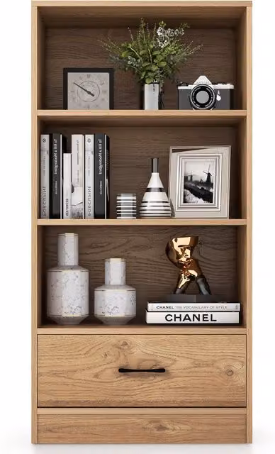 Costway Scandinavian 4-Tier Bookcase Storage Shelf in Beige and Brown