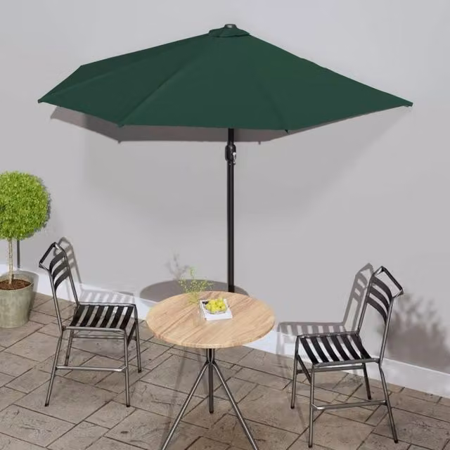 Berkfield Home Green Half Balcony Parasol with Aluminium Pole, W: 270 cm, D: 144 cm