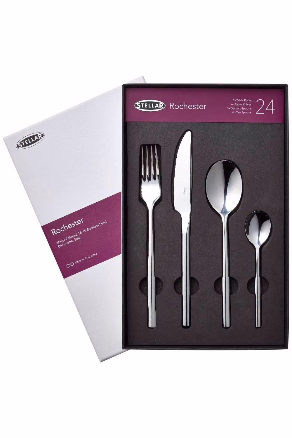 Stellar Rochester 24-Piece Polished Stainless Steel Cutlery Set in Silver – 2