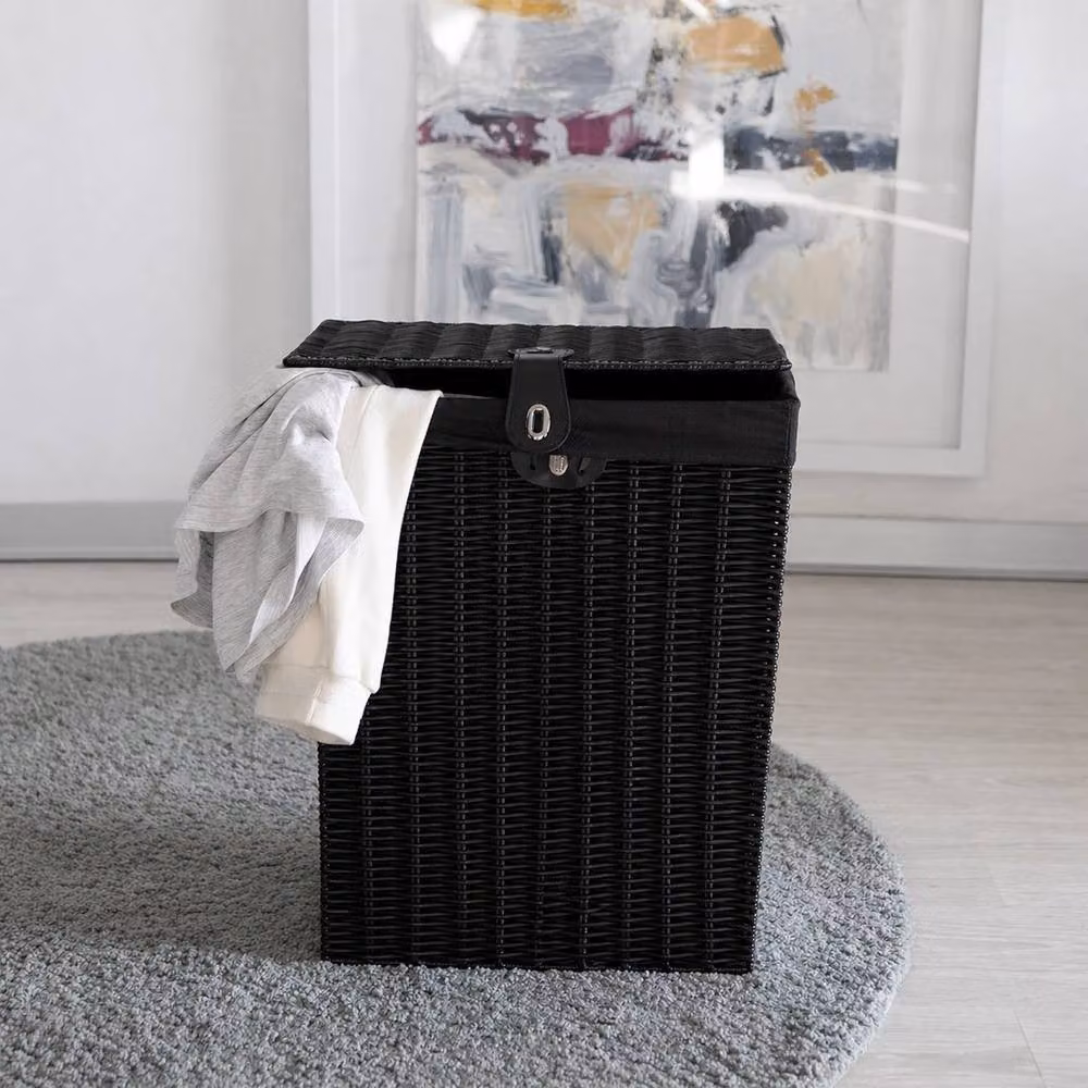 FLAVORA Large Black Wicker Laundry Hamper with Lid – 4
