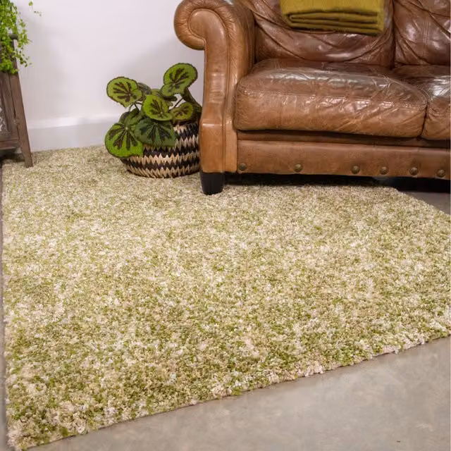 The Rug House Super Soft Mottled Shaggy Area Rug in Green and Beige, W: 80 cm, L: 150 cm