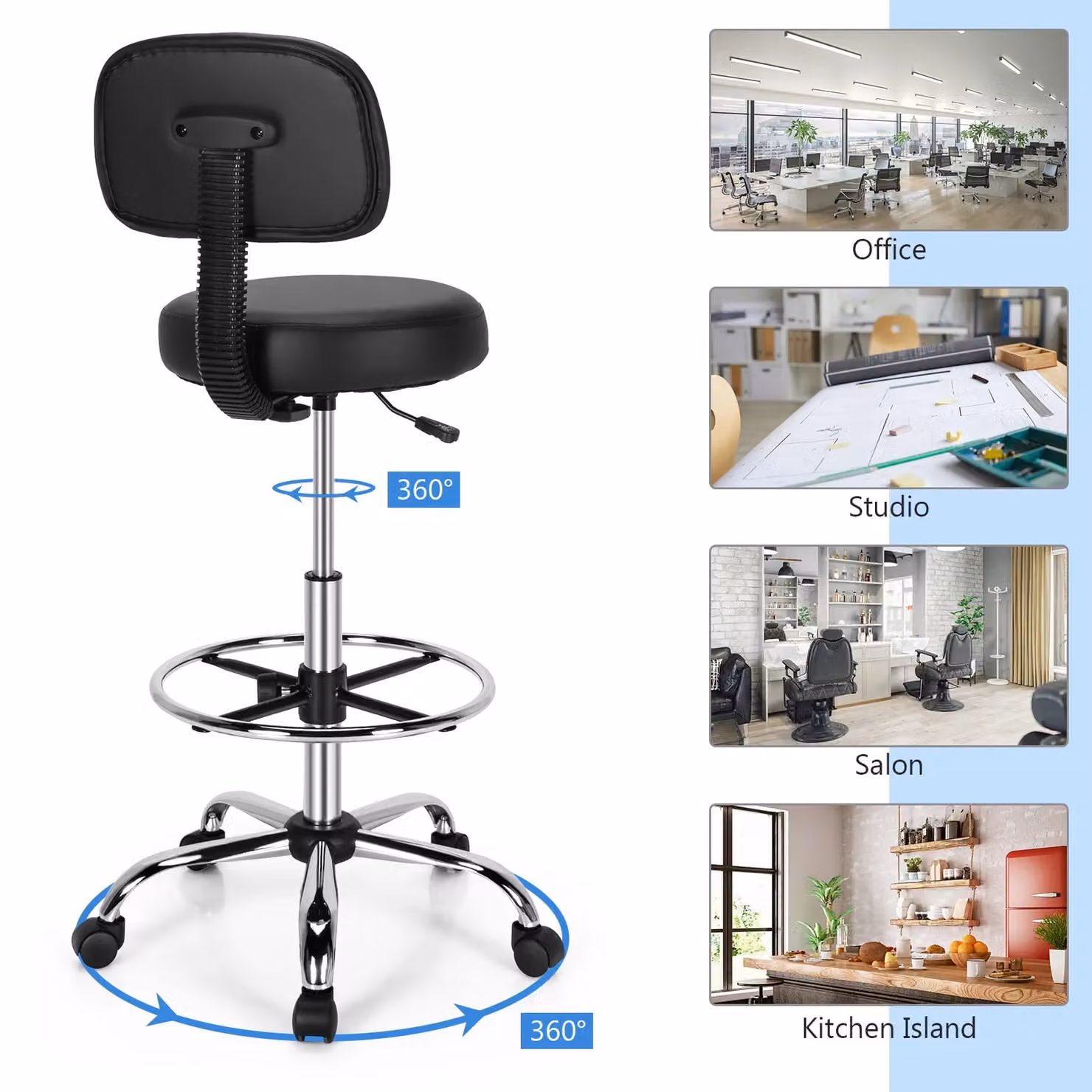 Gymax Set of 2 Black Synthetic Leather Upholstered Swivel Task Chairs with Height Adjustment and Castors – 6