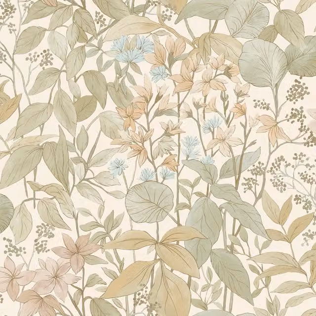 Grandeco Glade Botanical Floral Textured Vinyl Wallpaper in Green
