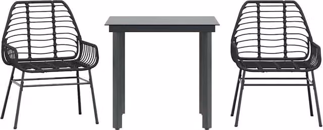 Berkfield Home 3 Piece Modern Garden Dining Set in Black Poly Rattan with Glass Top