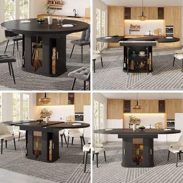 BTM Modern Oval Extendable 6 Seater Dining Table in Black Matt MDF Laminate