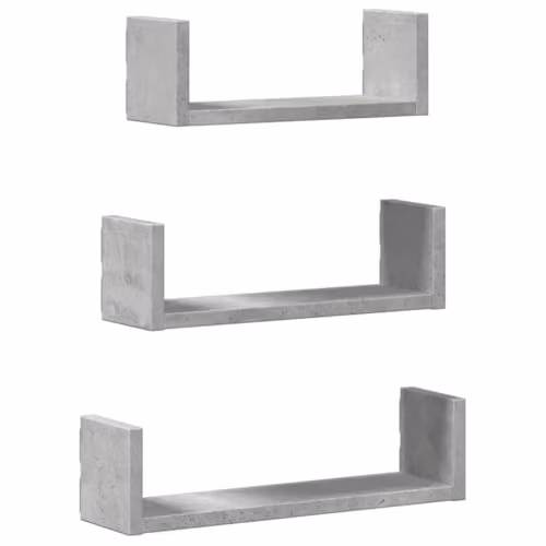 vidaXL Set of 3 Wall Mounted Shelves in Concrete Grey MDF