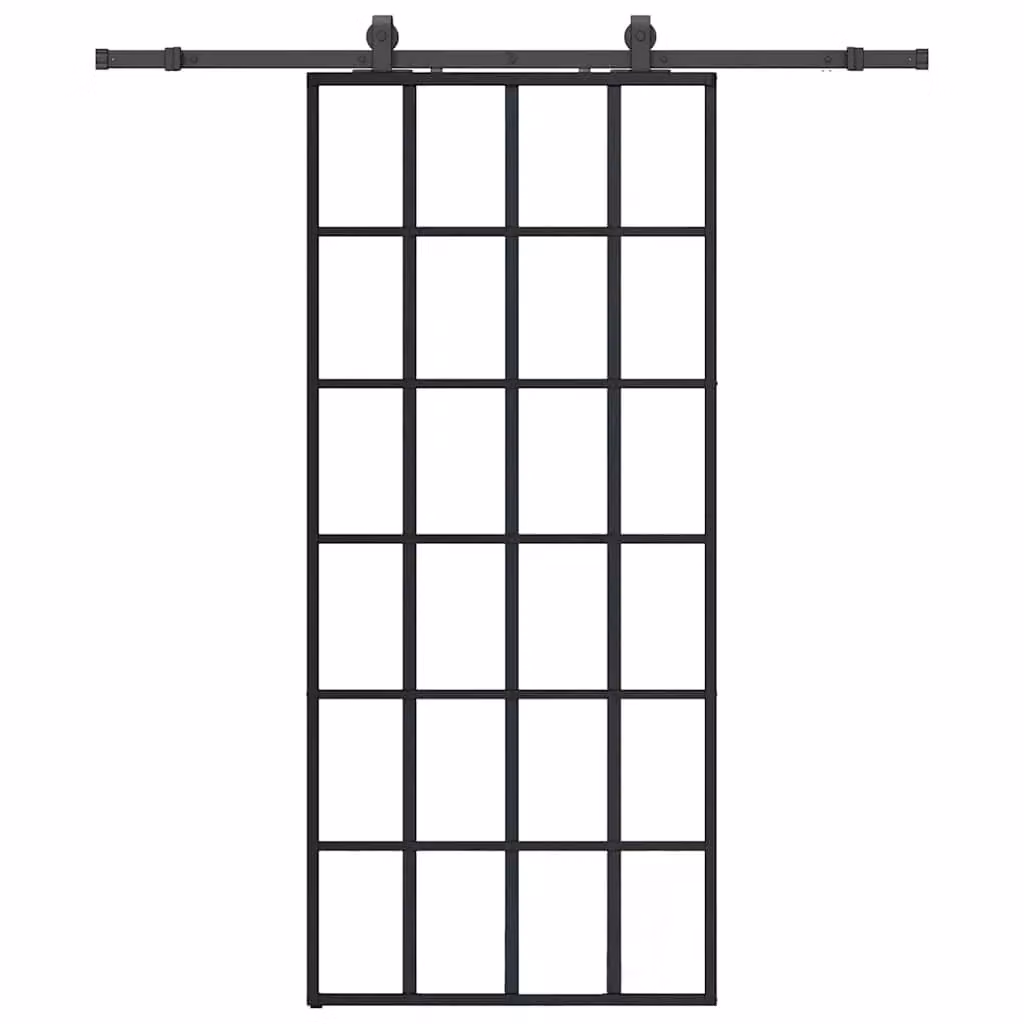 Berkfield Home Modern Sliding Glass Door with Hardware Set in Black, W: 90 cm, H: 205 cm – 2