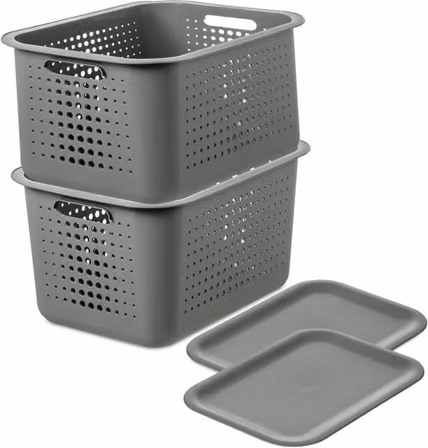 SmartStore 2-Pack Recycled Plastic Storage Boxes with Lids, Grey, 13 l