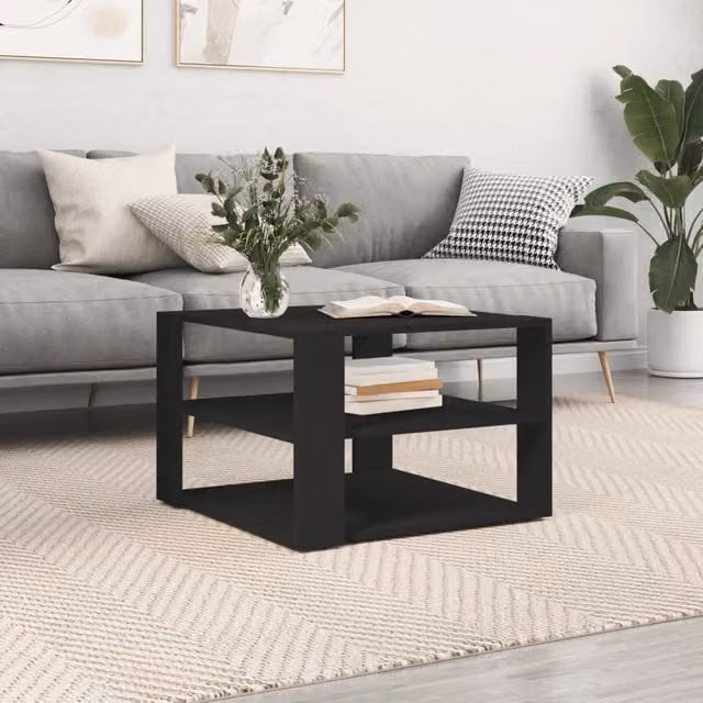 Berkfield Home Black Modern Square Coffee Table in Engineered Wood, W/D/H: 59.5 x 59.5 x 40 cm