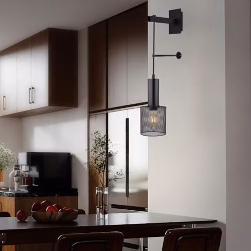 Globo Lighting Black Matt Cylinder Wall Lamp with Cord, Height: 60 cm – 2
