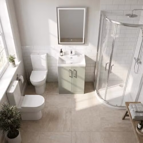 Balterley Pershall Contemporary Floor Standing 2 Door Vanity Unit with Thin Edge Ceramic Basin, Reed Green, W: 60 cm, H: 85 cm, D: 34 cm – 4
