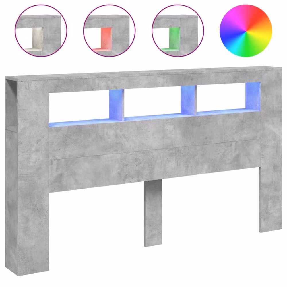Berkfield Home LED Headboard in Concrete Grey with Integrated Shelf and USB Charging Port, W/D/H: 180 x 18.5 x 103.5 cm – 2