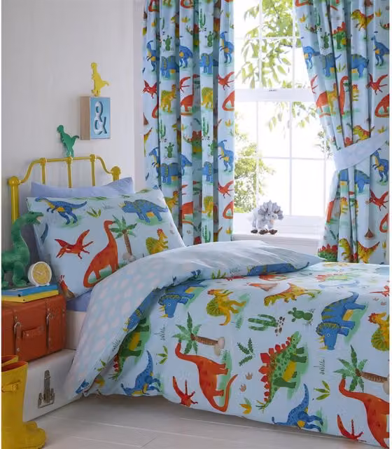 Portfolio Home Blue Dinosaur Polycotton Duvet Cover Set for Children, 140 x 200 cm