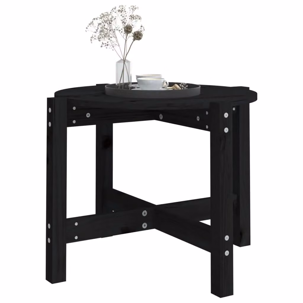 Berkfield Home Black Round Solid Pine Wood Coffee Table W: 62.5 cm, H: 45 cm – 3