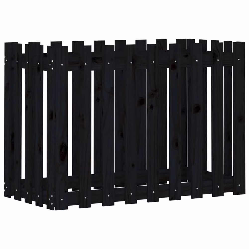 Berkfield Home Garden Raised Bed with Fence Design in Black Solid Wood Pine, W/D/H: 100 x 50 x 70 cm