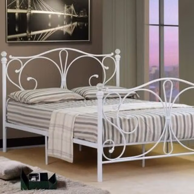 Comfy Living Metal Crystal Finial Bed Frame, White, 140 x 200 cm