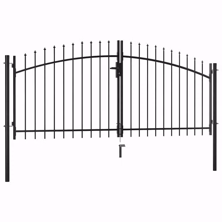 Berkfield Home Elegant Double Door Steel Fence Gate with Spear Top, Black, W: 300 cm, H: 150 cm