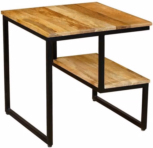 Jaipur Furniture Ltd Ravi Side Table in Brown Mango Wood and Black Metal, W/D/H: 50 x 50 x 50 cm