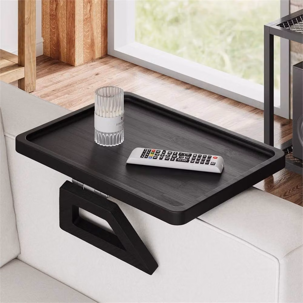 Kelvenix Black Folding Bamboo Sofa Arm Tray – 4