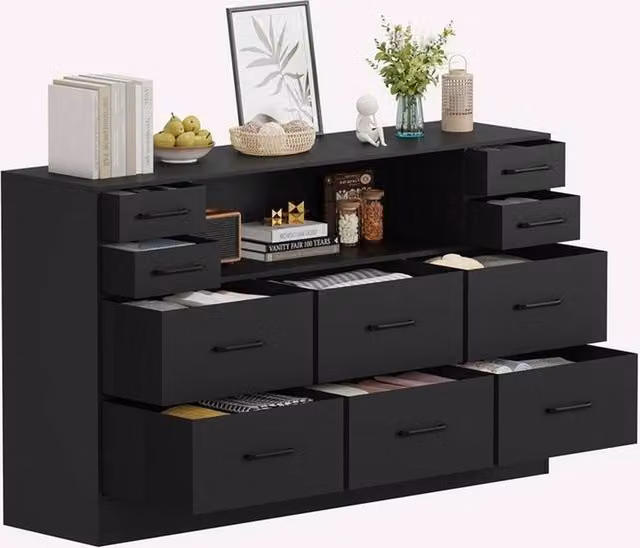 PAWNORA 10 Drawer Chest of Drawers and Bedside Cabinet in Black – 1