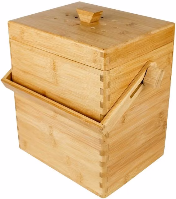 All-Green Bamboo and Plastic Caddy in Brown with Removable Inner Bucket and Odour Filter