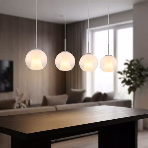 Globo Lighting Modern 4-Bulb E27 Pendant Light with White Glass Spheres and Crystal Accents in Chrome and Silver – 4