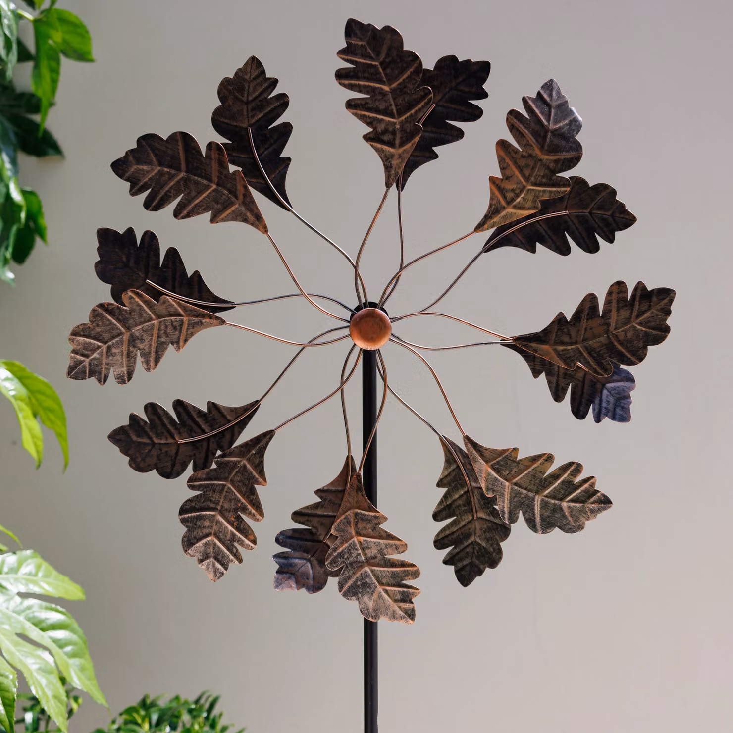Primrose Metal Leaf Kinetic Wind Spinner in Gold and Bronze, Height: 65 cm – 4