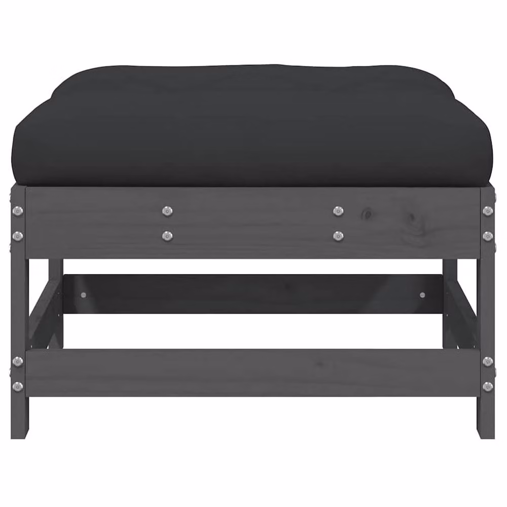 Berkfield Home Rustic Grey Solid Pine Garden Footstool with Cushion – 3