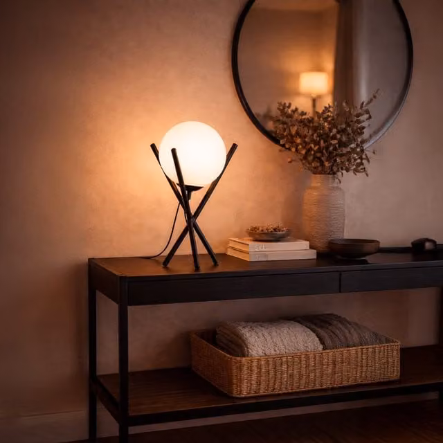 Eglo Salvezinas Black Steel Table Lamp with White Glass Sphere Shade