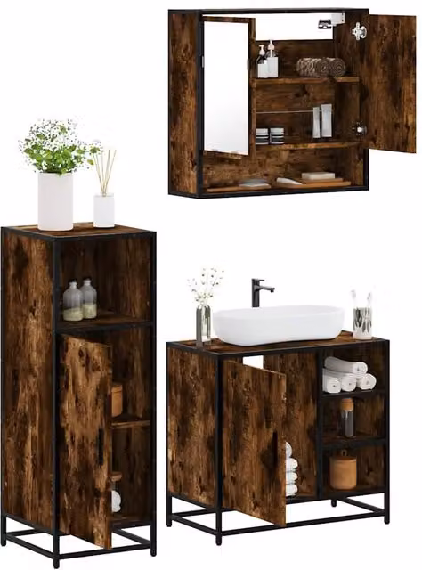 Berkfield Home 3 Piece Industrial Bathroom Furniture Set in Smoked Oak Brown