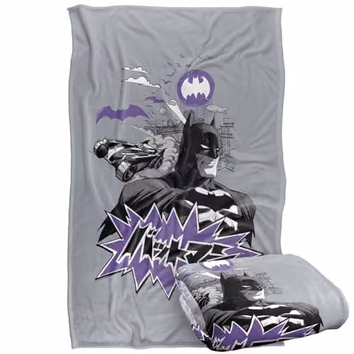 Warner Bros. Batman Purple Kanji Skyline Super Soft Fleece Throw Blanket, W: 91 cm x L: 147 cm