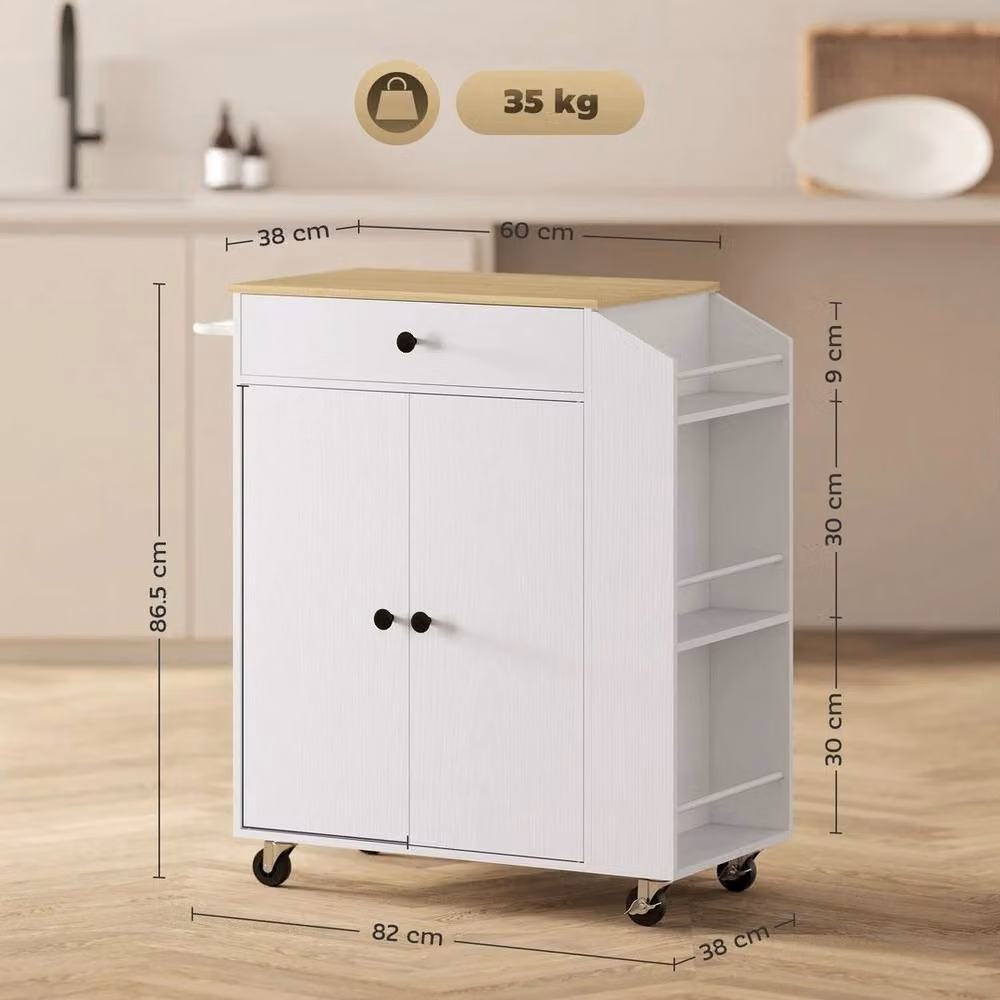 KORVIXA Rolling Kitchen Island Storage Trolley in White – 2