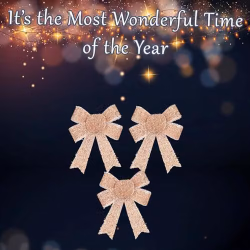 VFM e-Store Tinsel Bows 3 Pack Christmas Decorations in Gold, W/D/H: 10 x 13 x 3 cm – 3