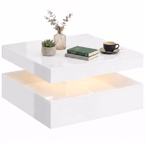 HOMCOM Modern High Gloss White LED Coffee Table with 2-Tier Storage and Lift Mechanism, W/D/H: 78 x 40 x 40 cm – 1
